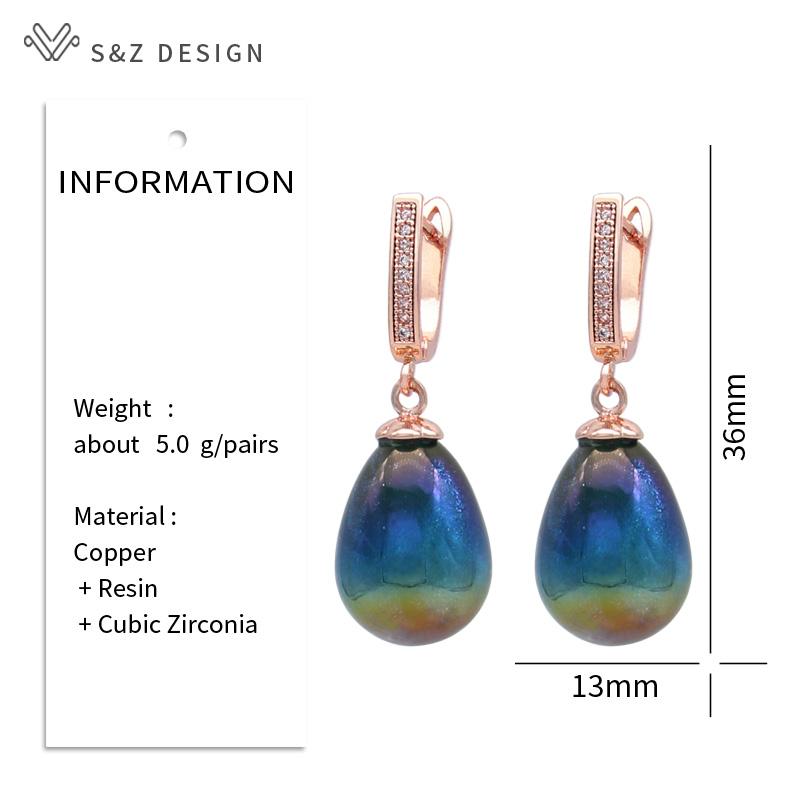 Fashion Colorful Water Drop Beads Dangle Earrings For Women Wedding Rose Gold Color Cubic Zirconia Jewelry