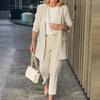 Costume Décontracté pour le Travail Ensemble Tailleur Élégant pour Femme d'Affaires avec Manteau à Revers Bouton Unique Pantalon Droit Taille Haute Long pour Ol