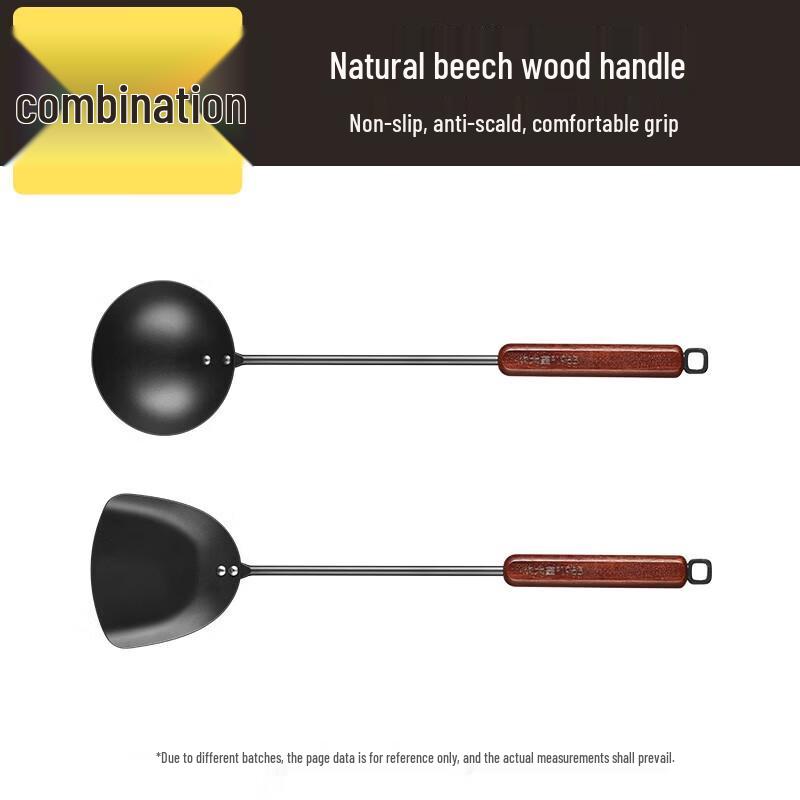 COOKER KING Iron Wok Utensil Set with Beech Wood Handles