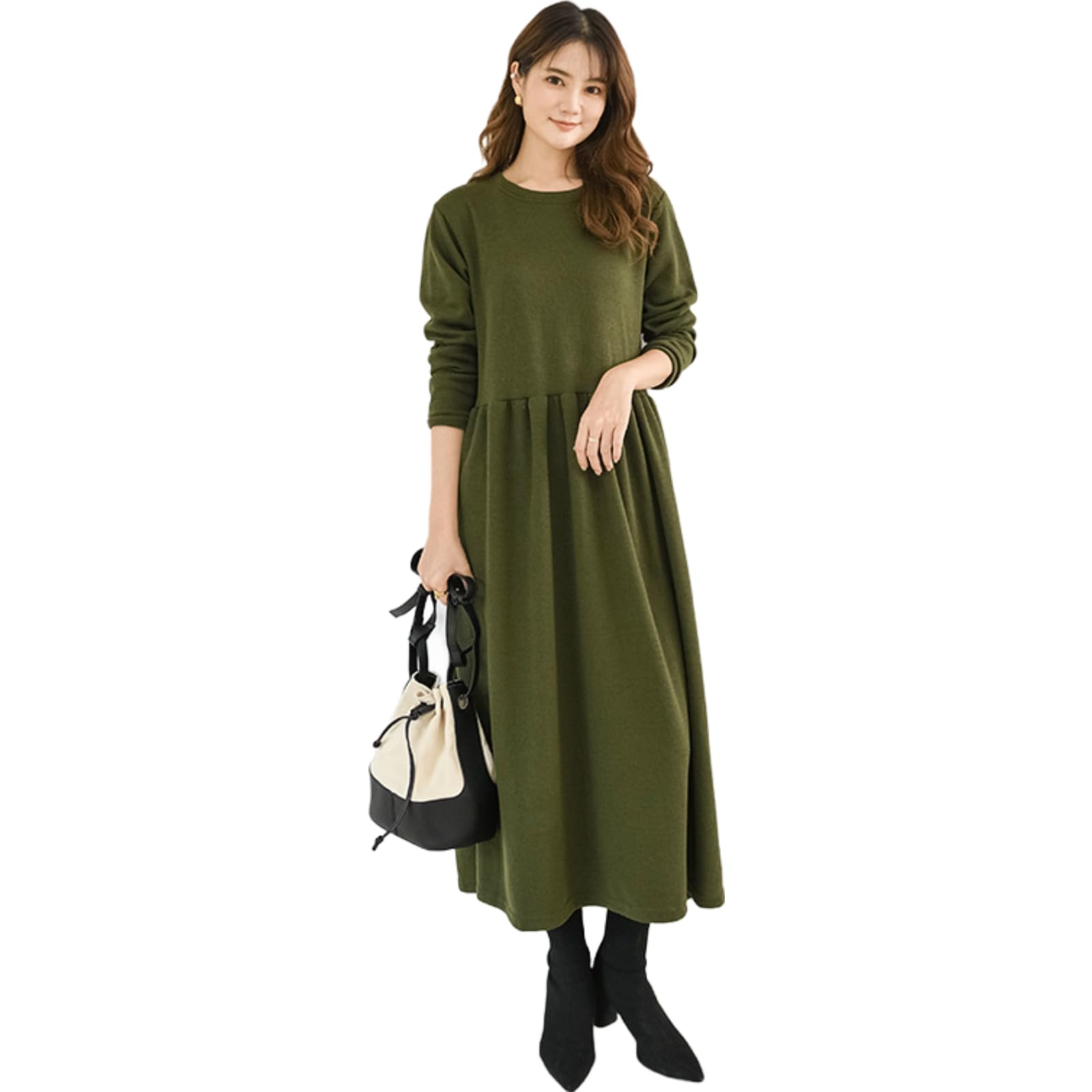 Long Long Maxi Crew Slimming Maternity Relaxed Cotton [JINJUDUO] Women s Dress, Sleeved, Spring/Autumn/Winter, Dress, Elegant, Neck, Ribbed, Effect,