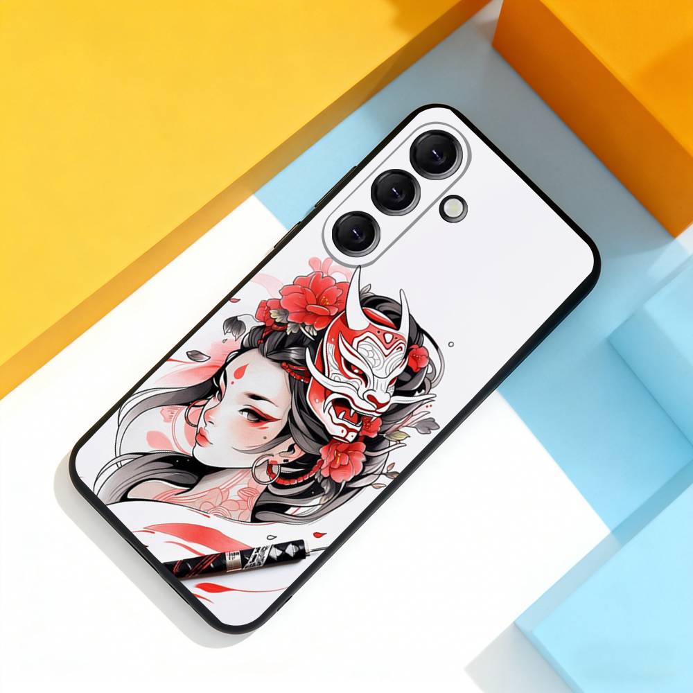 Samurai Krieger Geisha Coole Handyhülle Für Samsung Galaxy A 73,72,51,53,52,71,22,5G,Note,J7,8,9 Weiche Präzise Lochung Schwarze Hülle