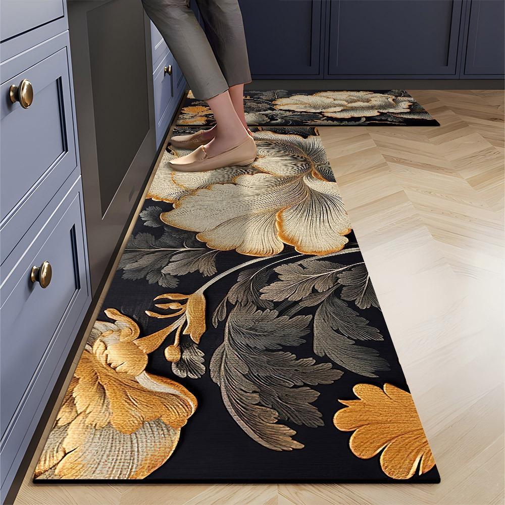 

American Retro Floral Kitchen Floor Mat Two-piece Set Absorbent and Non Slip Floor Mat Light Luxury Style Bathroom Quick Drying Mat 40*60cm [second generation diatom mud]