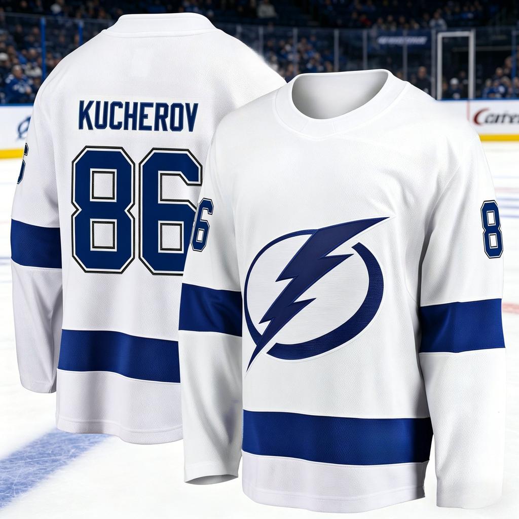 Ice Hockey Training Jersey Lightning Team Fan 3D Print White Breathable Sport Jersey Long Sleeves V-Neck T-shirt
