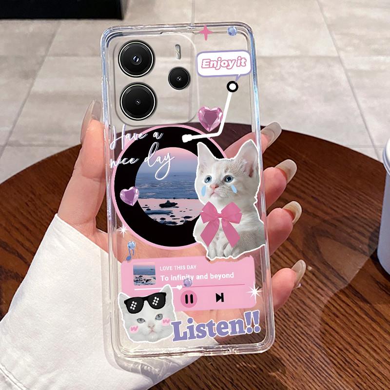 Back Cover For Redmi Note 14 5G Case Transparent Silicone Aesthetic Luxury Fashion Cute Cat Casing Shockproof Bumper 24094RAD4G