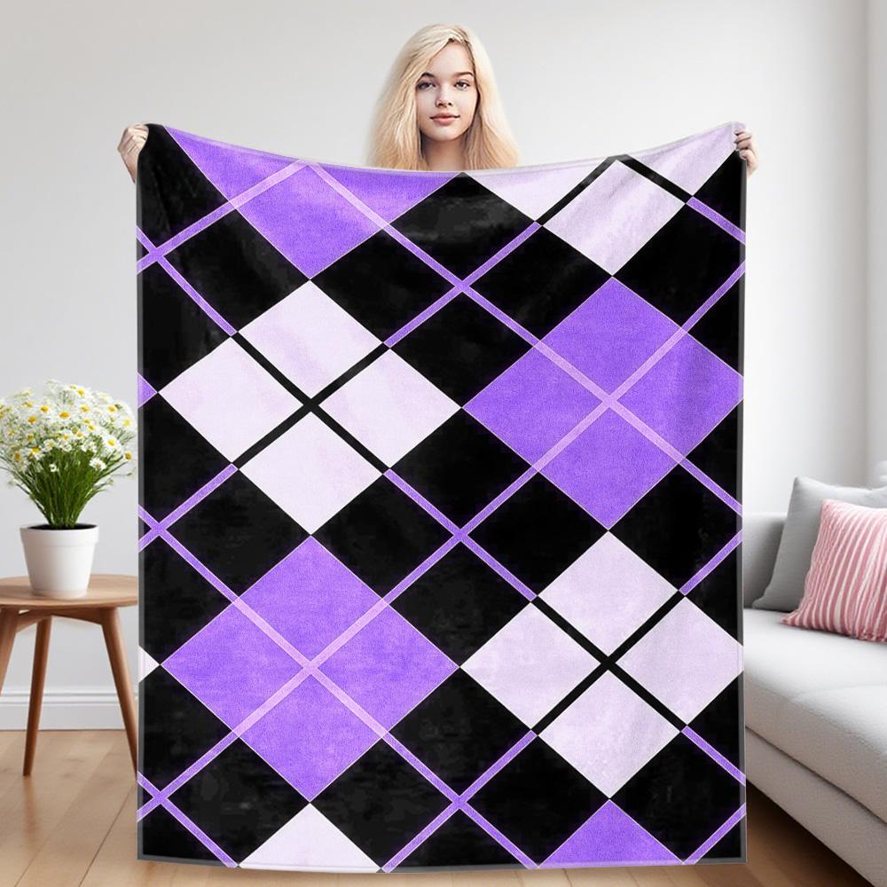 Lavender Argyle Flannel Blankets Are Perfect For Sofas, Office Beds, Travel, Sleep, And Use Throughout The Four Seasons