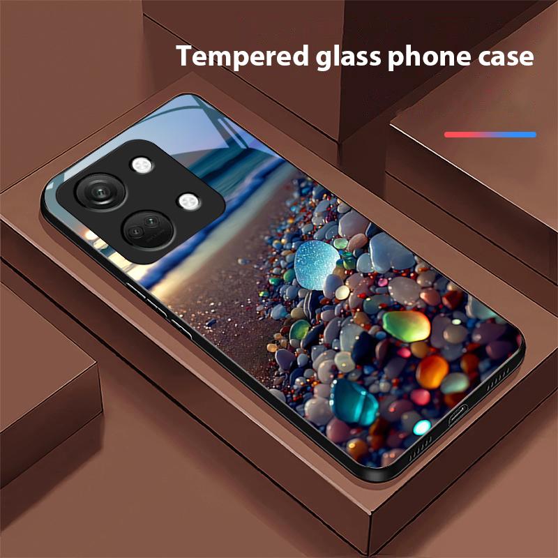Świecący Kamień Światło Dla OnePlus Nord 3 5 6T 7 Pro 8 12 10T Reno8 Lite 5G 10R Nord N30 Twarda Skorupa Szkło Hartowane Etui na Telefon Czarny
