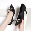 French temperament rhinestone high heels women's spring and autumn 2025 new pearl shallow mouth pointed head thin heel soft leather shoes
