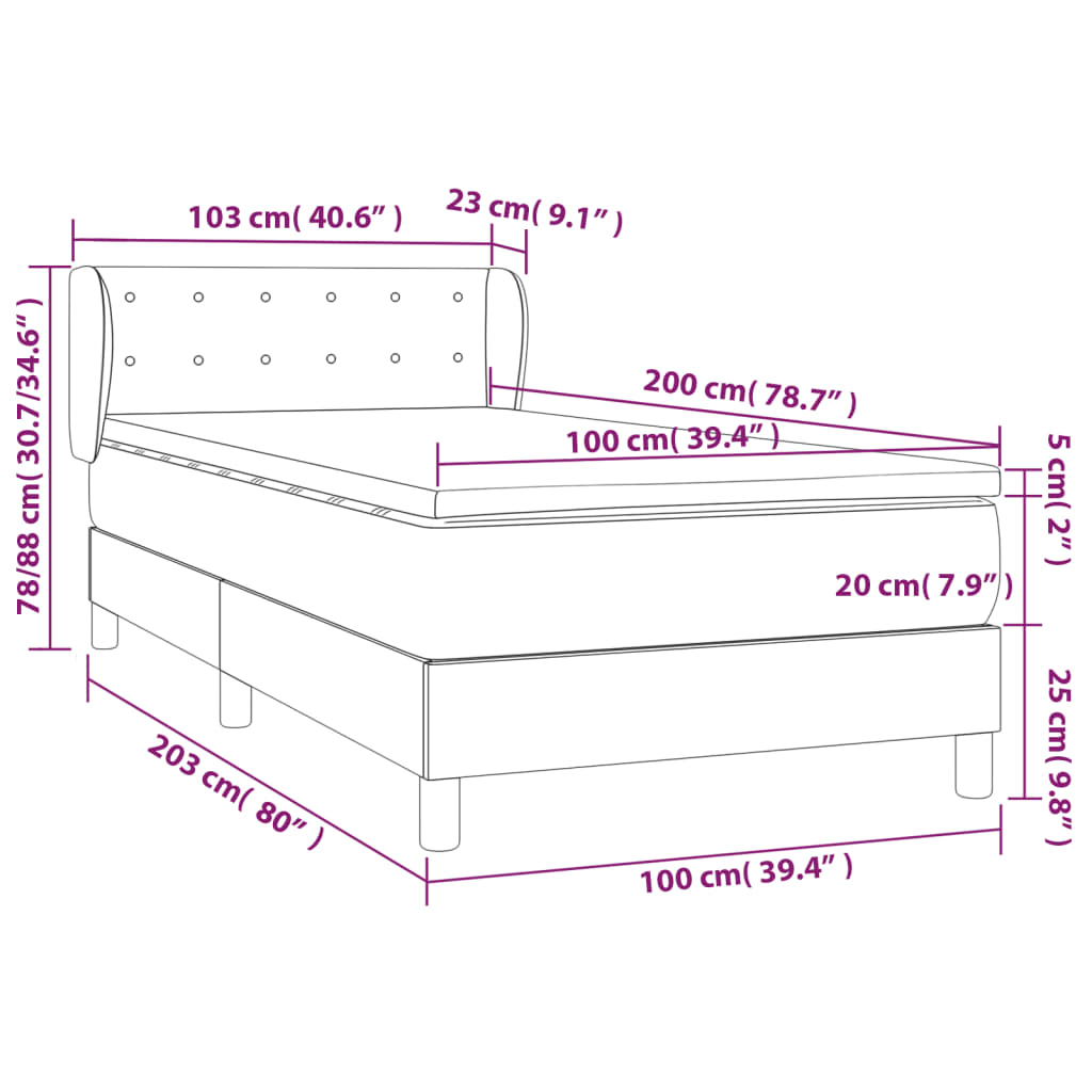Vidaxl Continental Bed With Mattress, Dark Grey Velvet, 100X200Cm