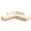 Vidaxl 5-Cz. Garden Lounge Set, Cream Cushions, Pine