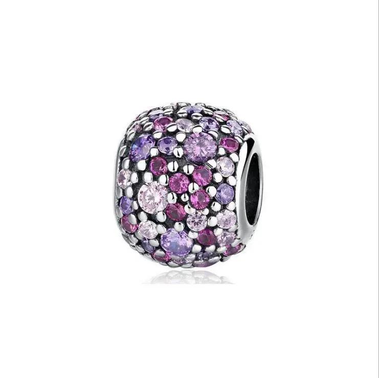 Colorful Full Diamond Charms Metal Love Blooming Rose Round Beads Pendant Fit Original Bracelets Necklace Accessory Elegant Fashion Beautiful Lovely