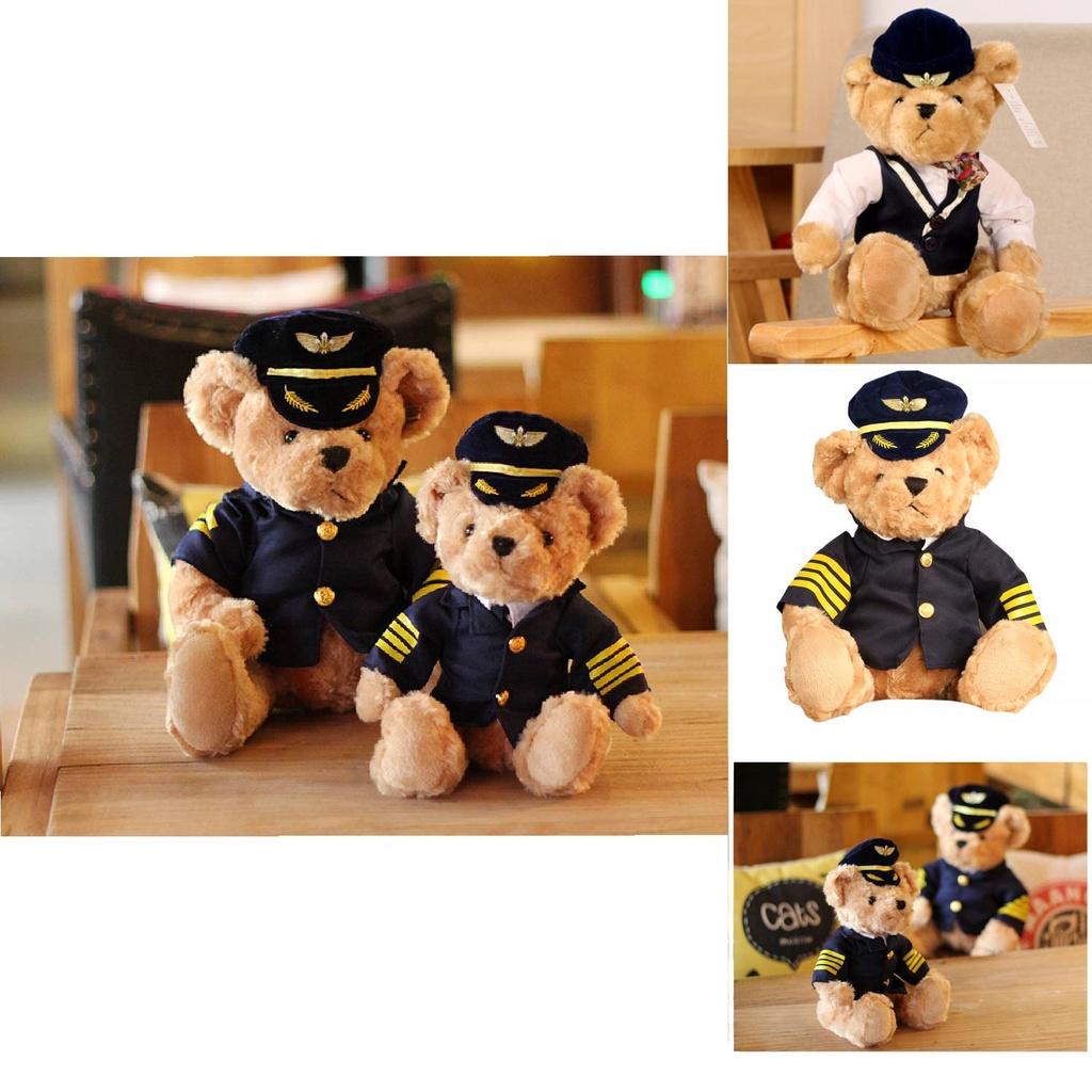 Cute Captain Teddy Bear Plush Toy For Kids And Aviation Enthusiasts