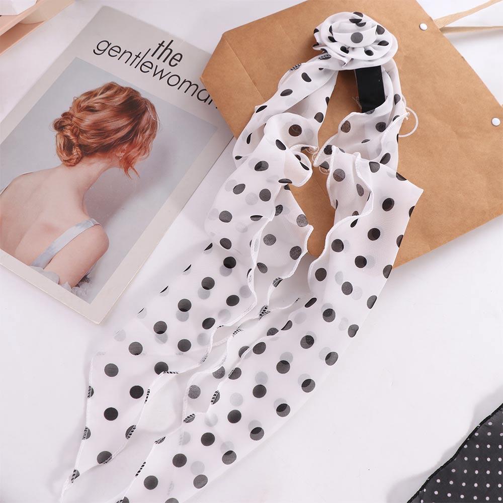 Bow Ties Long Silk Scarf Wrap Cravat Polka Dot Scarves Neckerchief Decoration Scarf Accessories Collar Flower Decoration Women