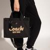 Coach Cargo 34 Logo Zip Canvas And Satin Shoulder Crossbody Tote Bag Large Women Handbags Black CP158-LHBLK