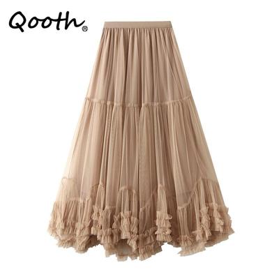 Jupe Tutu longue en Tulle pour femmes, en maille, taille élastique, féerique, longue, ligne a, avec grande balançoire, pour toutes les saisons, QT2227