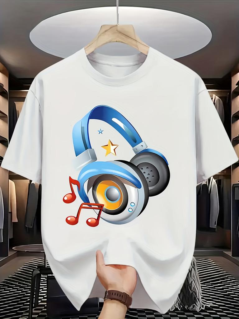 Unisexs DJ Headphone T Shirt Music Note Star Music Lover Graphic Print Short Sleeve Crew Neck Casual Cotton Male Daily Wear Tee