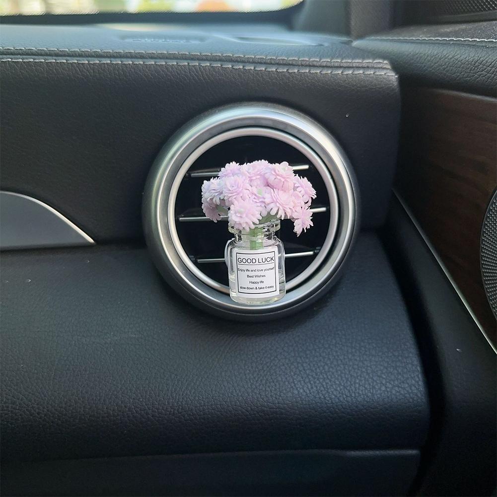 Mini Car Air Outlet Decoration Ornaments Babysbreath Jasmine Vase Glass Micro Landscape Interior Console