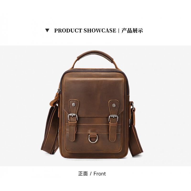 Genuine Leather Men's Shoulder Bag Trendy Retro Fashion Crossbody Crazy Horse Outdoor Travel
