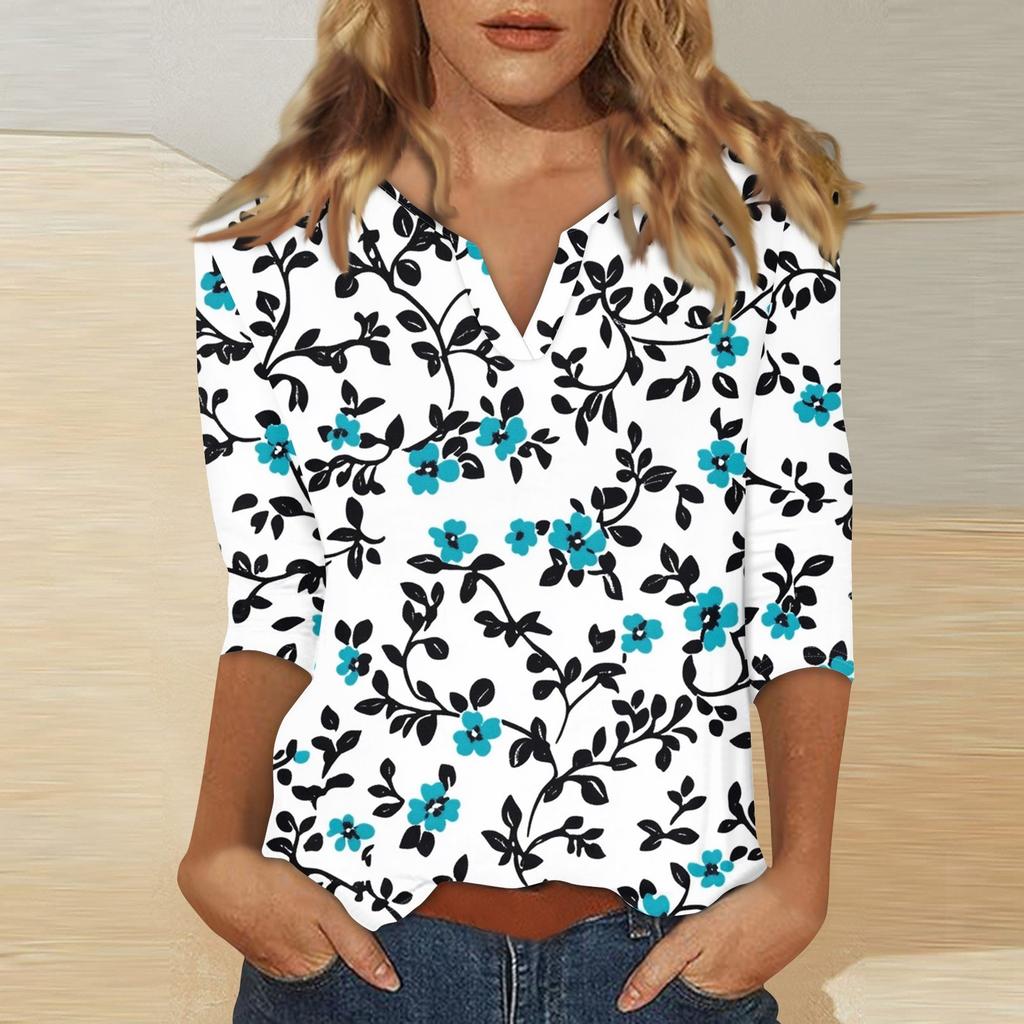 Women's Stand Collar 3/4 Sleeve Printed Top T-shirt