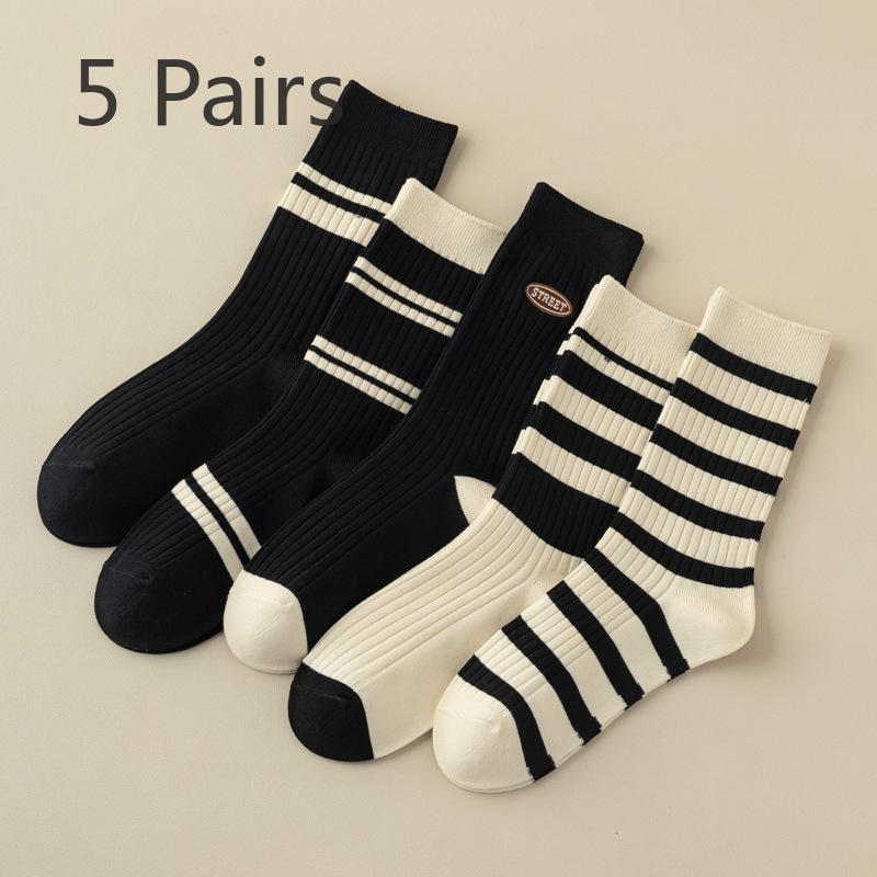 5 Pairs of Female Autumn and Winter Thick Warm Stripe Anti Odor Cotton Socks