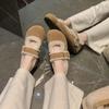 Cowhide~ grape ma same round head with small low heel light mouth cotton shoes fluffy and velvet Mary Jane shoes women's winter