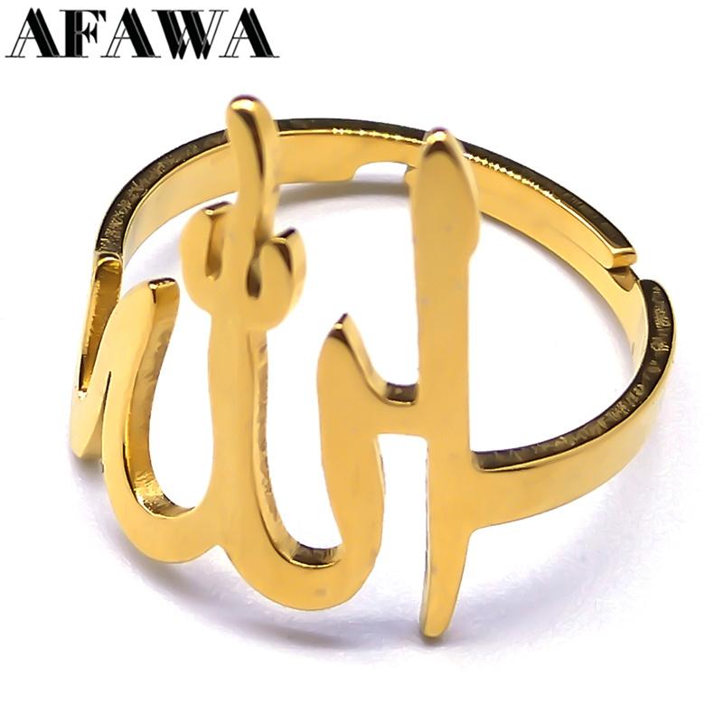 Anello Musulmano Islamico Arabo Allah per Donne Uomini Acciaio Inossidabile Colore Oro Amuleto Religioso Islamico Anelli Regolabili Gioielli