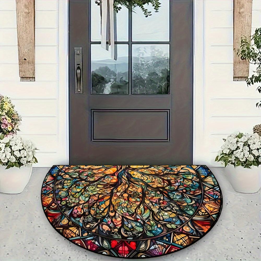 1Pcs Colorful Tree Semi Circle Welcome Doormat Non-Slip for Outdoor Patio Porch Kitchen Bathroom Entryway Floor Mat