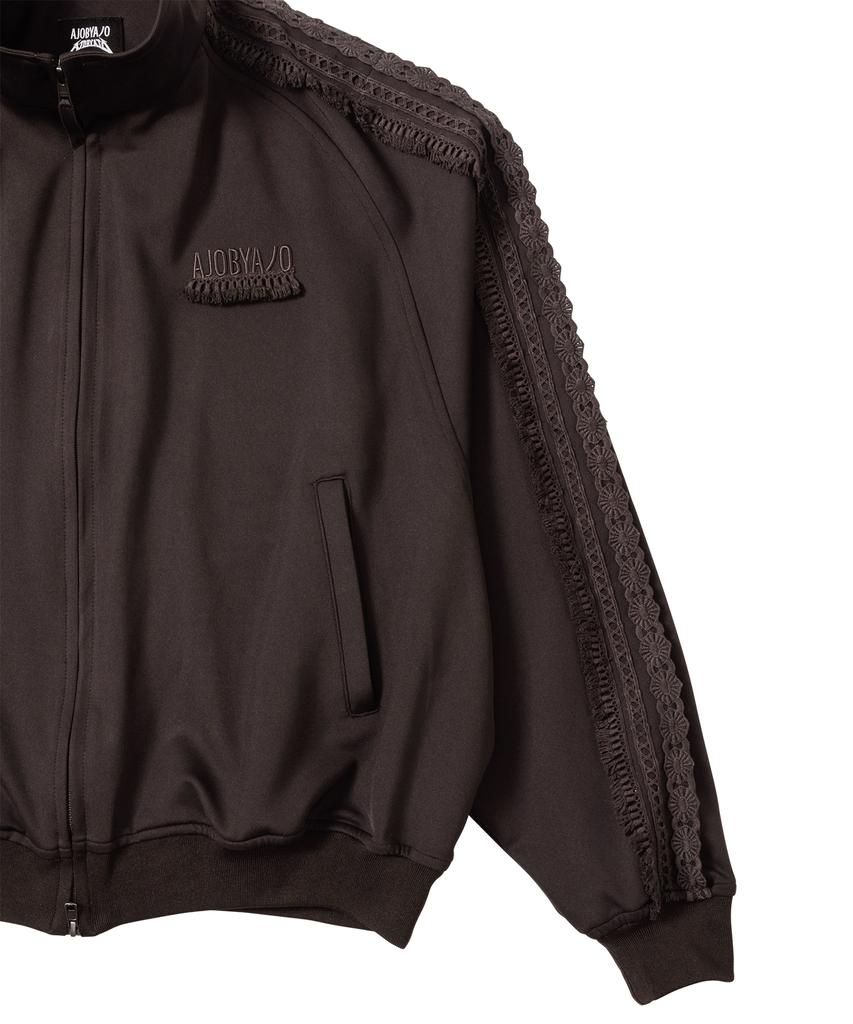 AJOBYAJO Multi Lace Trim Raglan Track Jacket [Dark Brown]