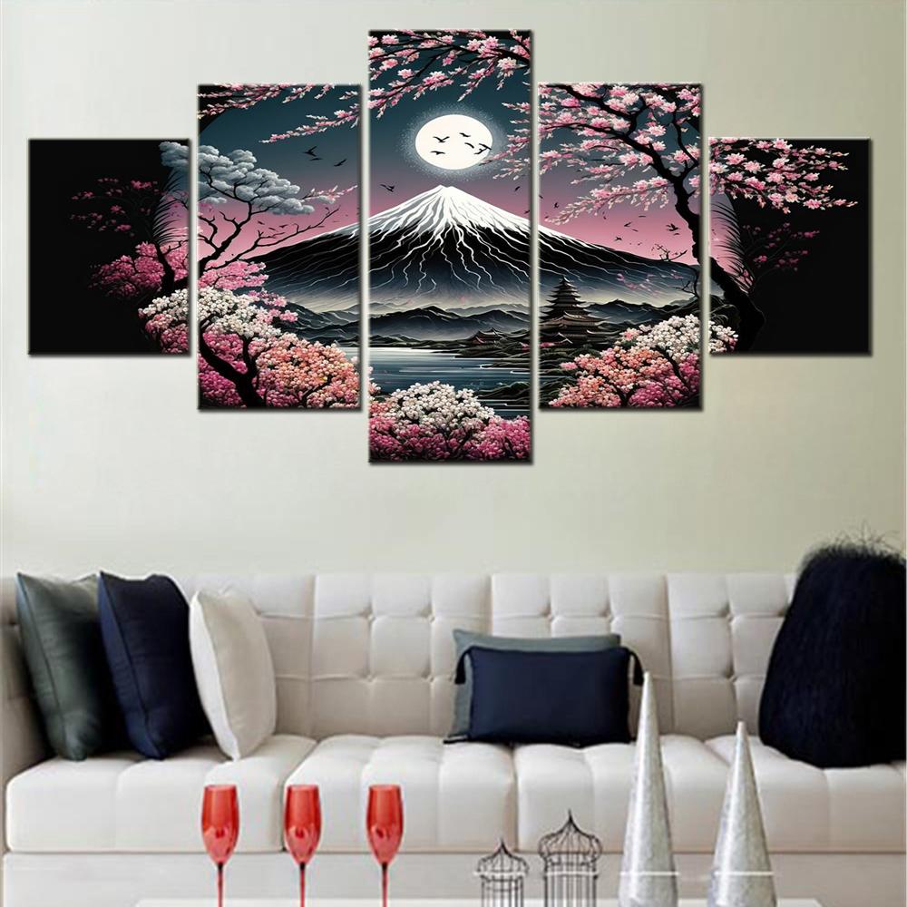 

5 Pieces Canvas Wall Arts Poster Painting Japan Landscape Wallpaper Nature Picture Print For Living Room 20X35 20X45 20X55CM