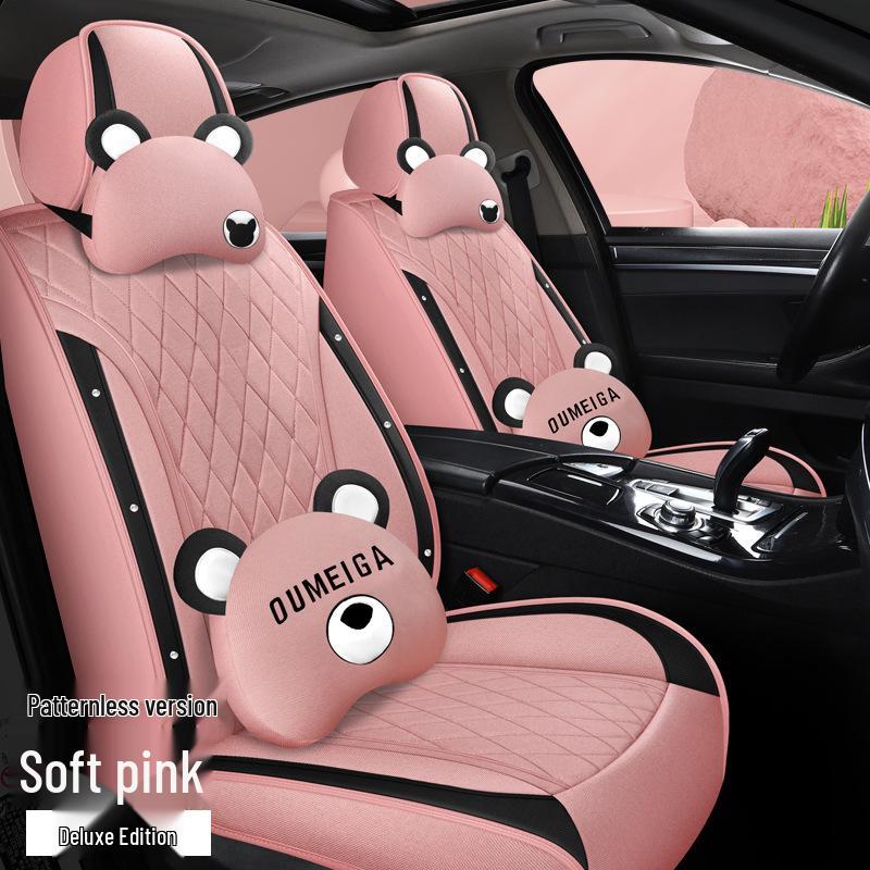 Star Chi Elantra Linen Cartoon Bear Car Seat Cushion - Four Seasons Suitable