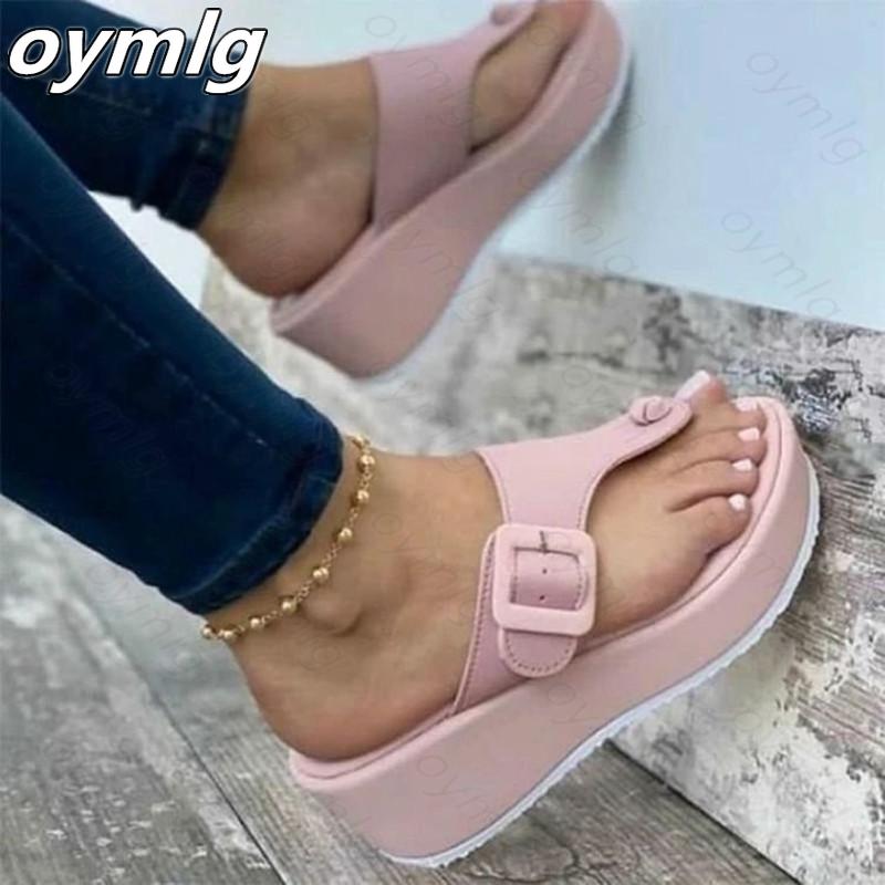 Women's Sandals Summer Shoes Beach Platform Clip Toes Buckle Strap Pu Leather Female Ladies Casual Shoes 2024 Beach Slippers