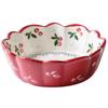 1pc Red Cherry Design Bowl Ceramic Salad Bowl Pasta Oatmeal Bowl Pudding Backing Bowl Microwave Safe Dinnerware