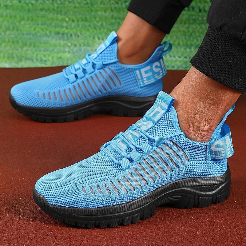 

Summer Mesh Men s Shoes Lightweight Fashionable Casual Sports Walking Shoes 2025 Breathable Men s Trendy Anti Slip Tennis Shoes 36 небесно-голубой
