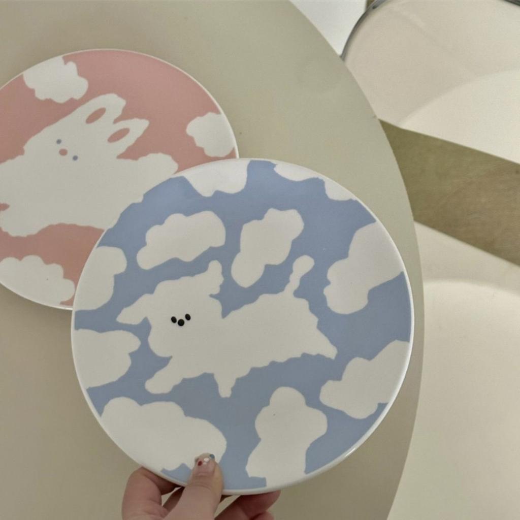 Cartoon Cute Ceramic Plate Macaron Rabbit Color Contrast High Beauty Cake Dim Sum Plate Children's Household Ceramic Plate
