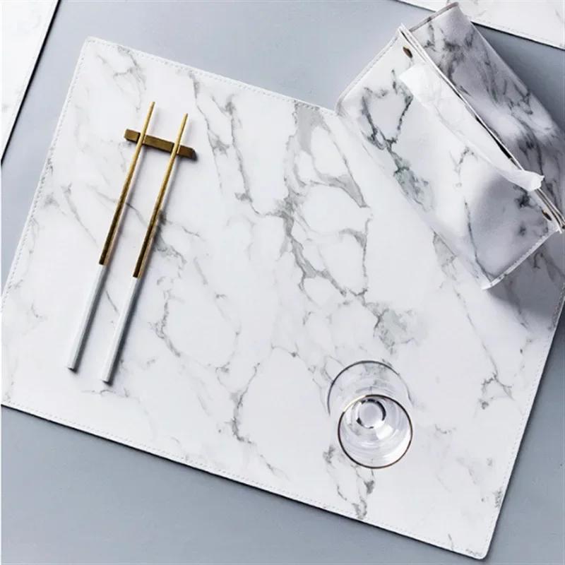 Creative PU Leather Marble Coasters Coffee Coasters Kitchen Placemats Dining Table Black and White Chic Decoration