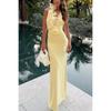 Abito Bodycon da Donna a Collo Alto V-neck Monocolore con Decorazioni in Pizzo 3D Stile Europeo Americano