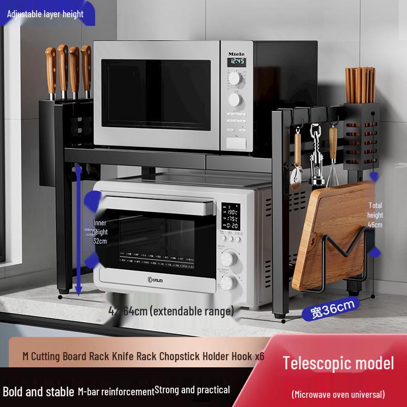 Adjustable Microwave & Kitchen Storage Rack for Countertop - Oven, Rice Cooker & Spice Organizer