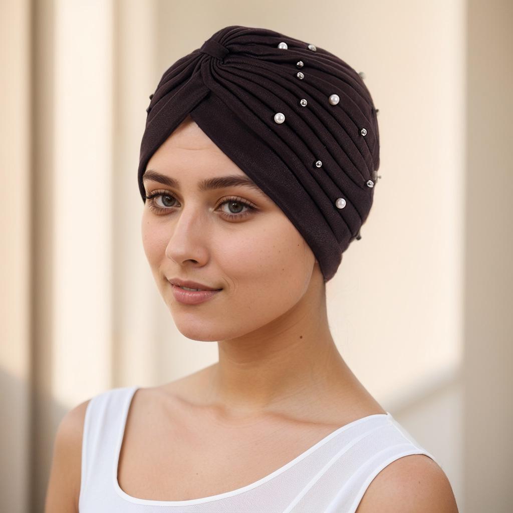 Stilvolles plissiertes Perlen-Kopftuch-Wickeltuch in Wassermelone