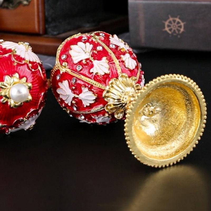 Egg Shape Jewelry Storage Box Inlaid Gem Organizer Exquisite Enameled Alloy Storage Jar Earrings Ring Unique Gift for Family