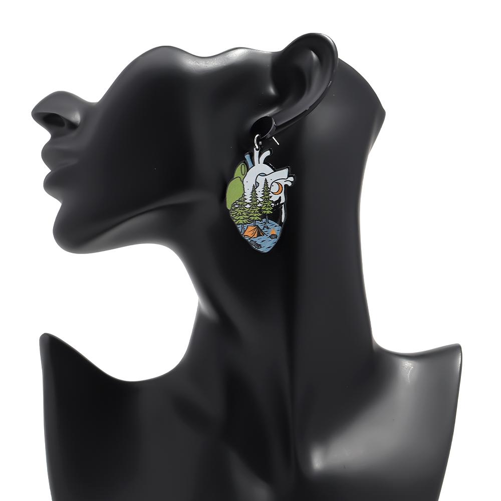 Gothic Skull Ticker Acrylic Print Earrings for Women Horror Cartoon skeleton Heart Bottle Pendant Earring Halloween Jewelry Gift