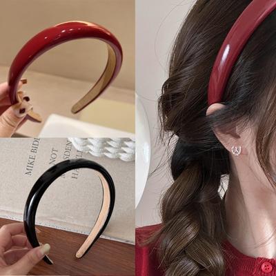 Retro Rotes Leder Schwamm Stirnband für Frau Mode Temperament Haarreif Gesicht Waschen Haarband Weiblich Party Haarschmuck Geschenk