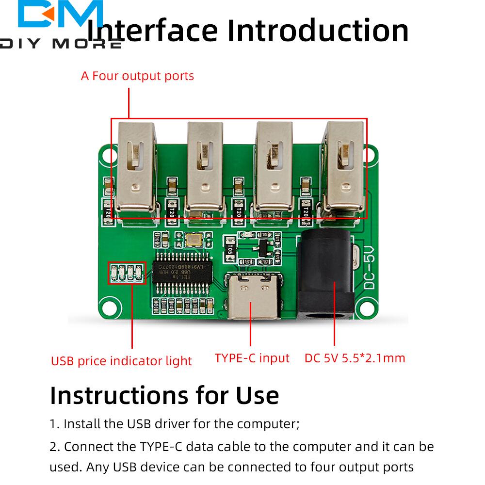 DC 5V USB 2.0 Hub PH2.0 Interface HUB Module Module One to Four Divider 1-to-4 Hub Module