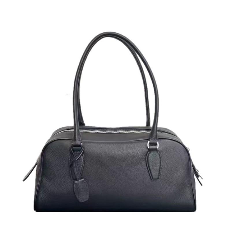 First Layer Cowhide Retro Minimalist Style Large-capacity Handbag Fashionable Texture Long-handled Leather Underarm Shoulder Bag
