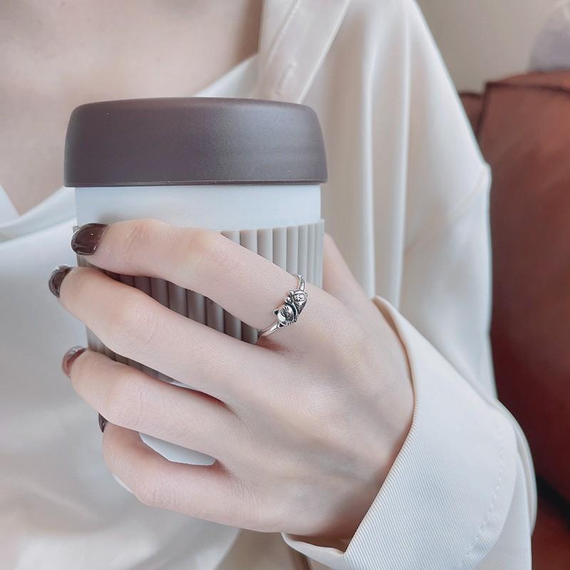 Adjustable Cat Ring Women Men Cute Lucky Finger Minimalist Open Band Vintage Style Copper Jewelry