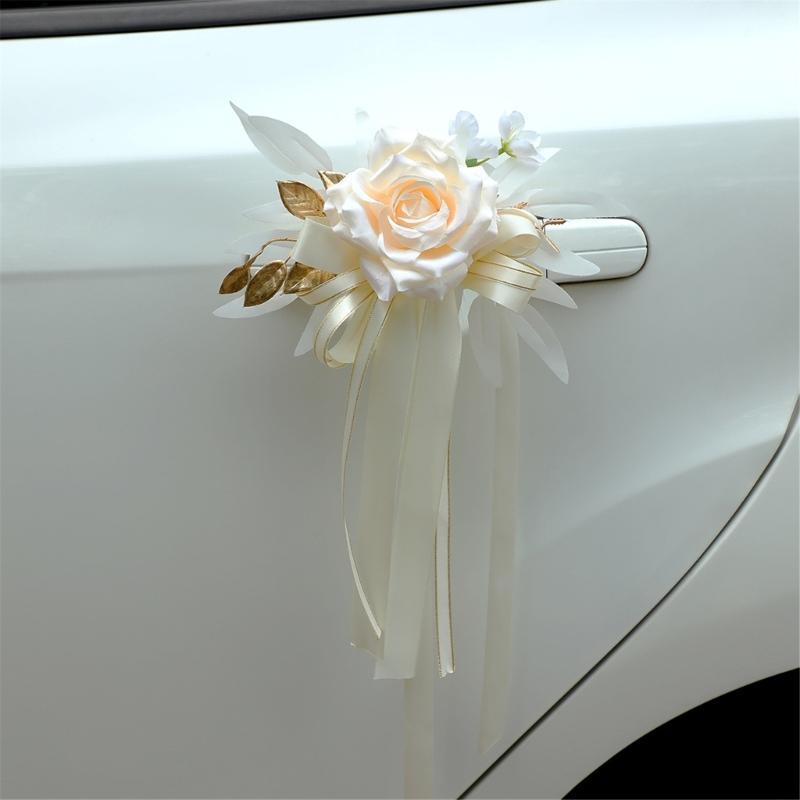 Ceremony Vehicle Handle Flower Ornament with Rose and Suction Cup for Wedding Car Styling and Photo Use