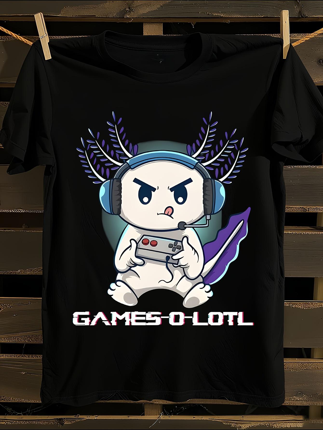 Cute Axolotl Playing Console Video Games Tshirt XXXXL