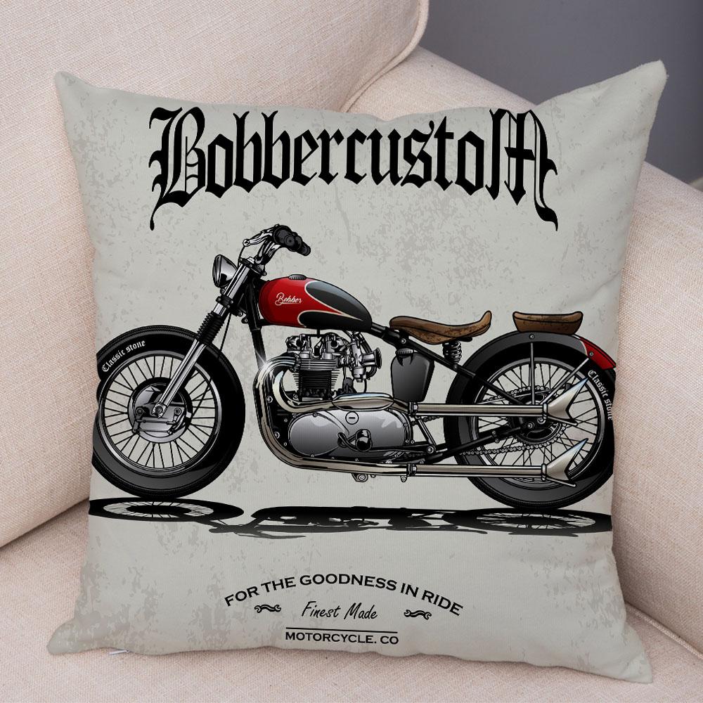 Colorful Motorcycle Cushion Cover Decor Vintage Style Bike Race Pillowcase Soft Plush Pillow Case for Sofa Home Car 45x45cm