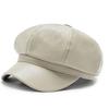 1pc Retro Fashion Women's Pu Leather Octagonal Hat Versatile Autumn And Winter Temperament Big Head Circumference Beret