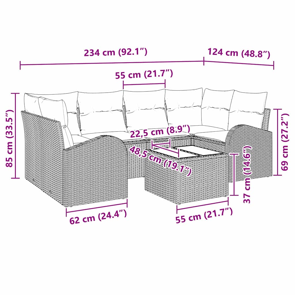 Garden Sofa Set Light Grey 55 X 55 X 37 Cm Poly Rattan