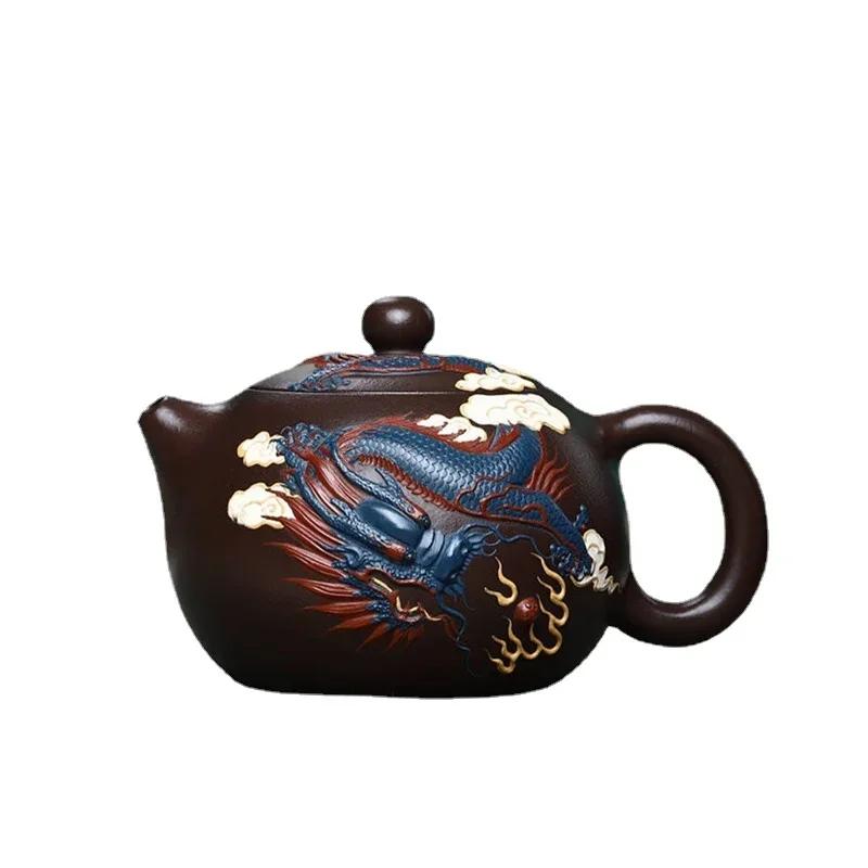 

400 мл Высококлассный Исинский Чайник из Фиолетовой Глины Ручной Работы с Рисунком Дракона Чайник Сиши Классический Чайник Красоты Китайская Чайная Посуда из Исинской Глины