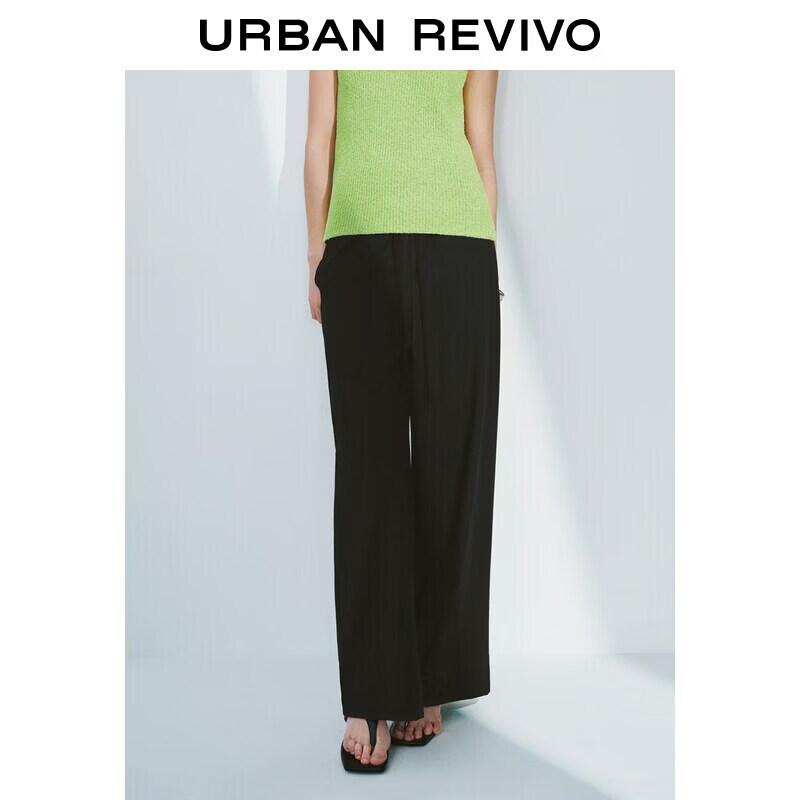 Women s Summer Elastic Waist Drawstring Wide-Leg Pants XS чёрный